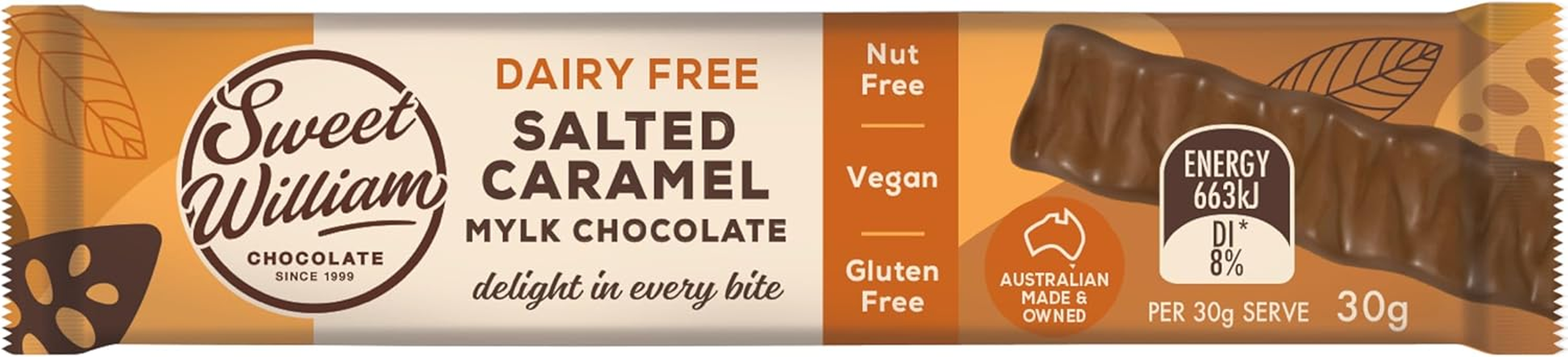 Sweet William Salted Caramel Bar, Sweet and Salty Delight, Individually Wrapped, Dairy-Free, Nut-Free, 30G
