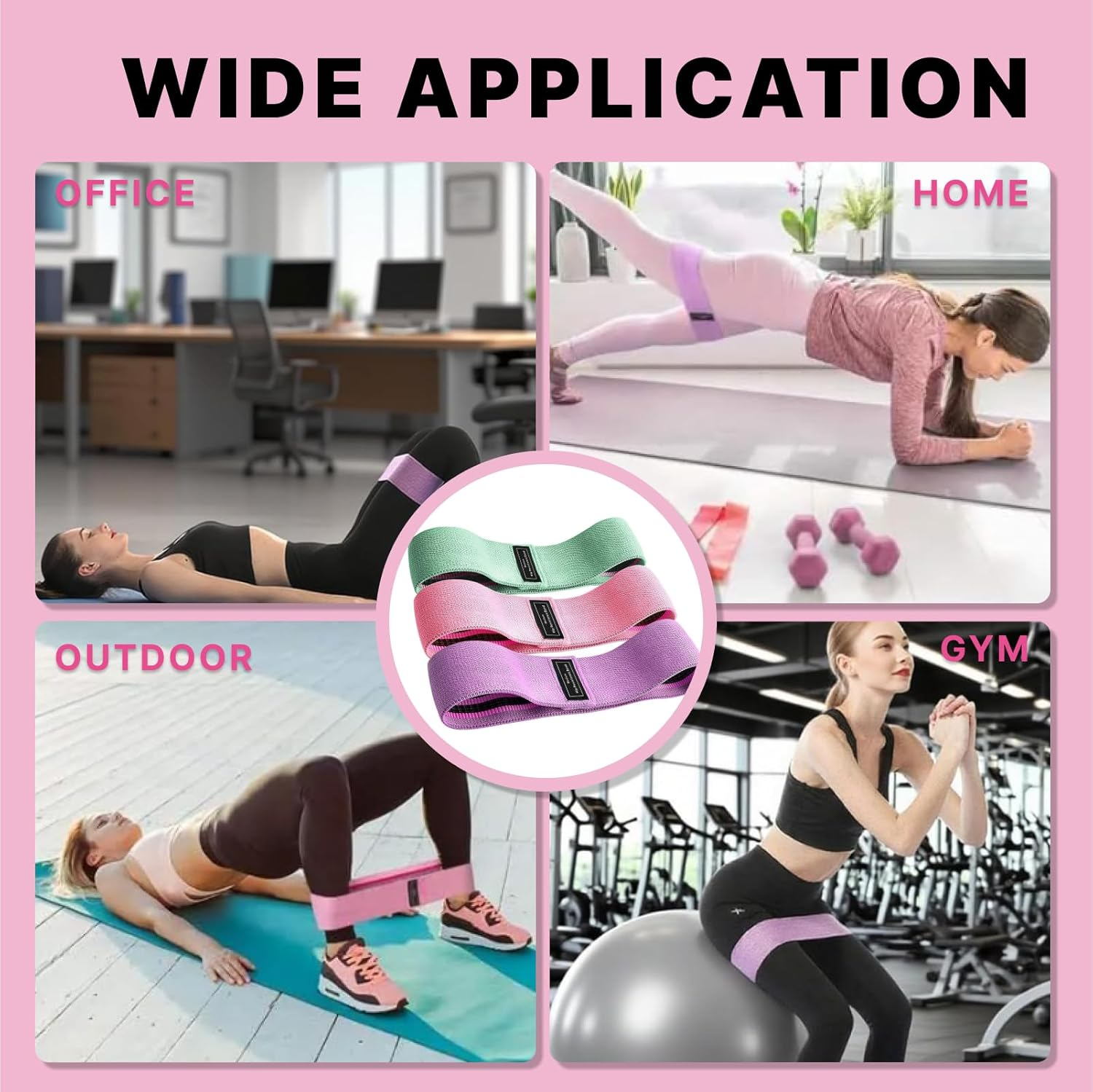 3 Pcs Fabric Resistance Bands Set, Durable Non-Slip Exercise Bands for Glutes and Booty Workouts, 3 Resistance Levels, Versatile Stretching Bands for Home Gym, Pilates, and Yoga image number 5