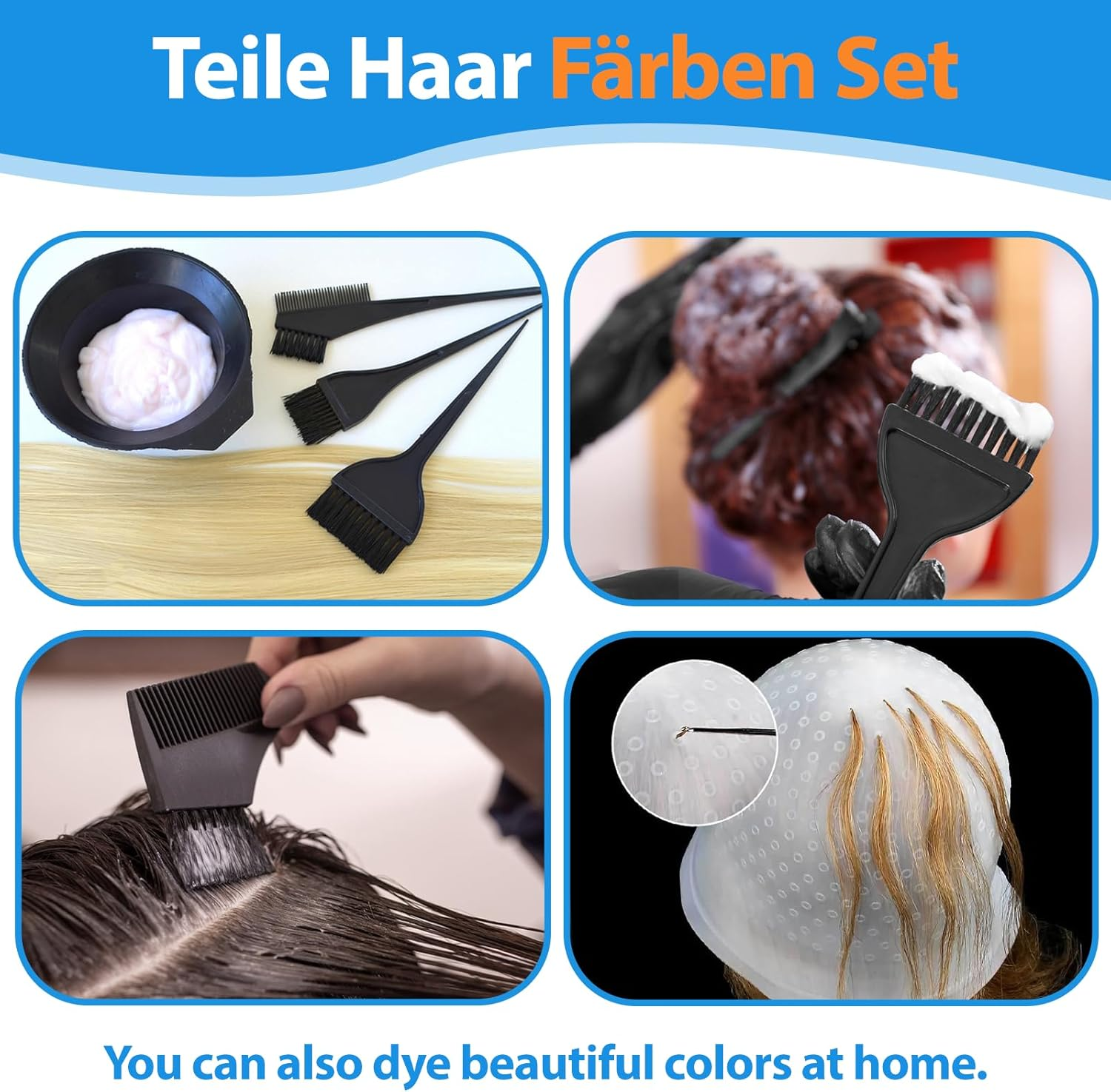 23-Piece Hair Dye Brush Set, Hair Dyeing Accessories, Hair Colouring Tool, with Silicone Hair Dye Cap, Hair Dye Brush, Hair Clips, Black Latex Gloves, Ear Plugs, Folding Bowl, Scarf, Bath Cap image number 4