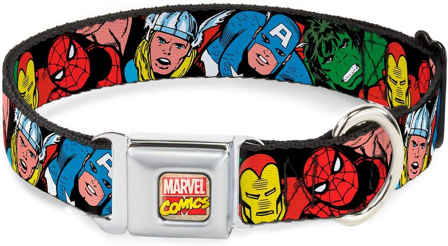 Buckle-Down Seatbelt Buckle Dog Collar - Marvel Avengers Superhero/Villain Poses - 1" Wide - Fits 11-17" Neck - Medium