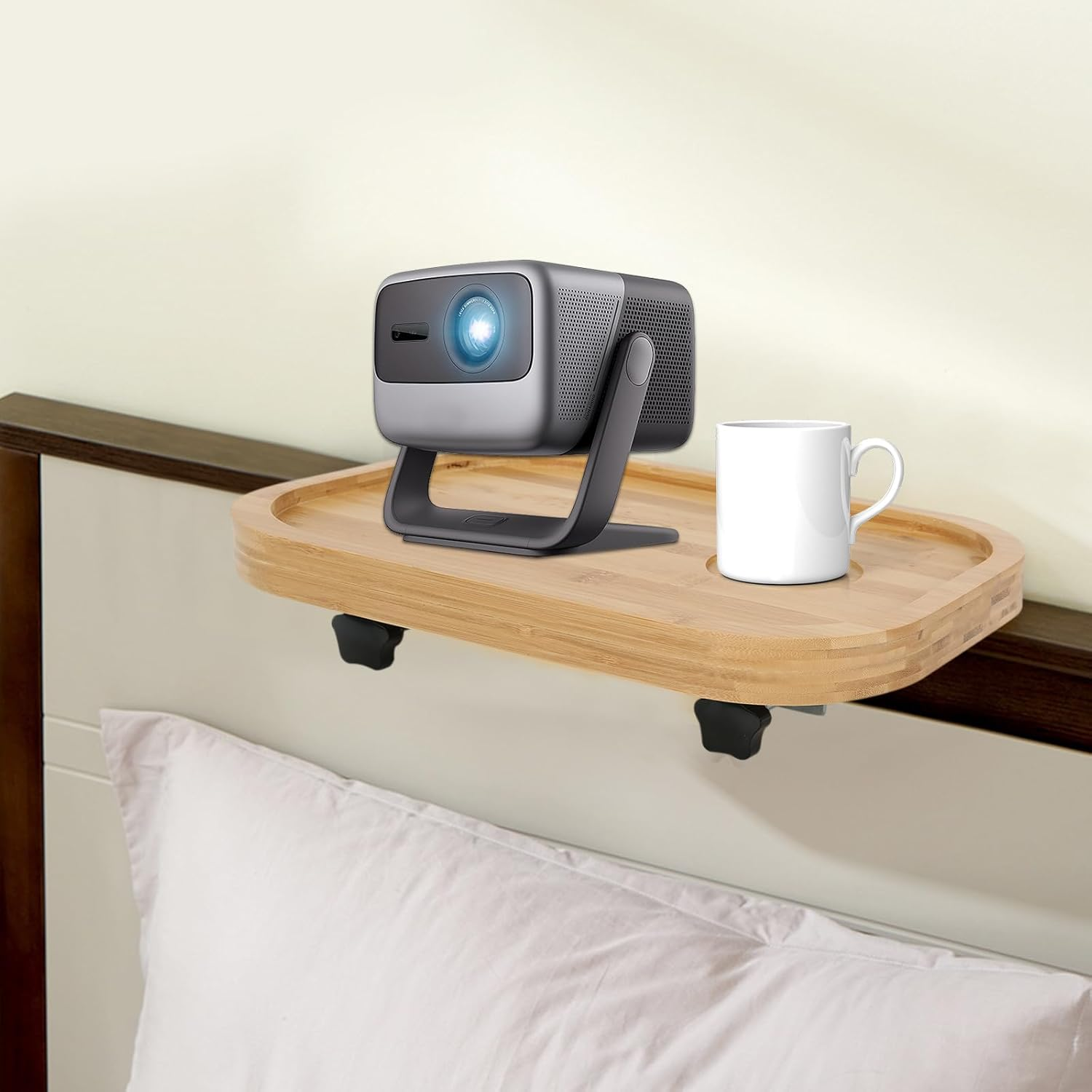 Bedside Shelf, round Edge Space Saving Wooden Bedside Clip-On Table, 1-8Cm Adjustable Safe Modern Simple Stable Bed Side Table for Bedroom (Wood) image number 3