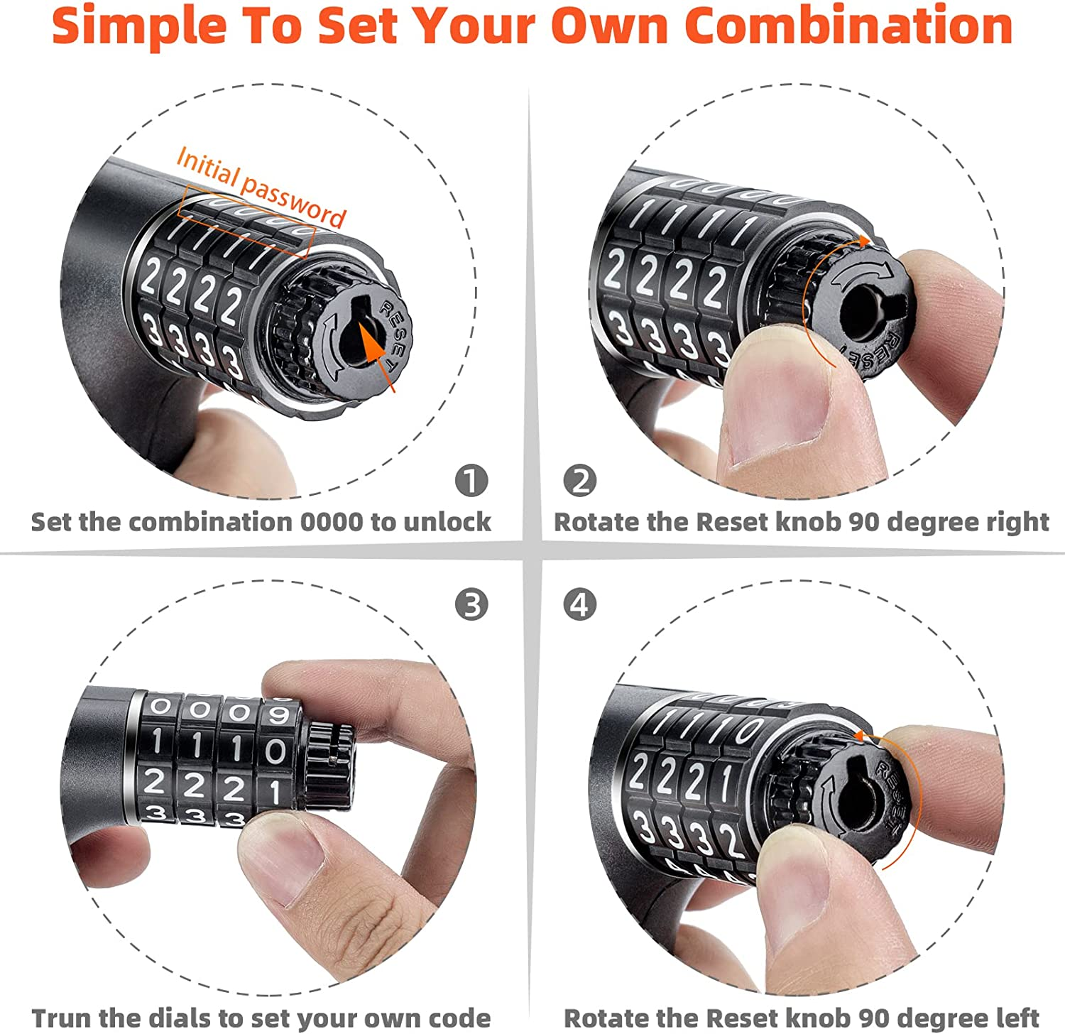 ROCKBROS Bike Lock Chain Bicycle Lock 3.2FT Security Anti-Theft Bike Chain Lock Resettable Combination Bicycle Chain Lock Bike Locks for Bike, Motorcycle, Bicycle, Door, Gate, Fence, Grill with 2 Keys image number 4