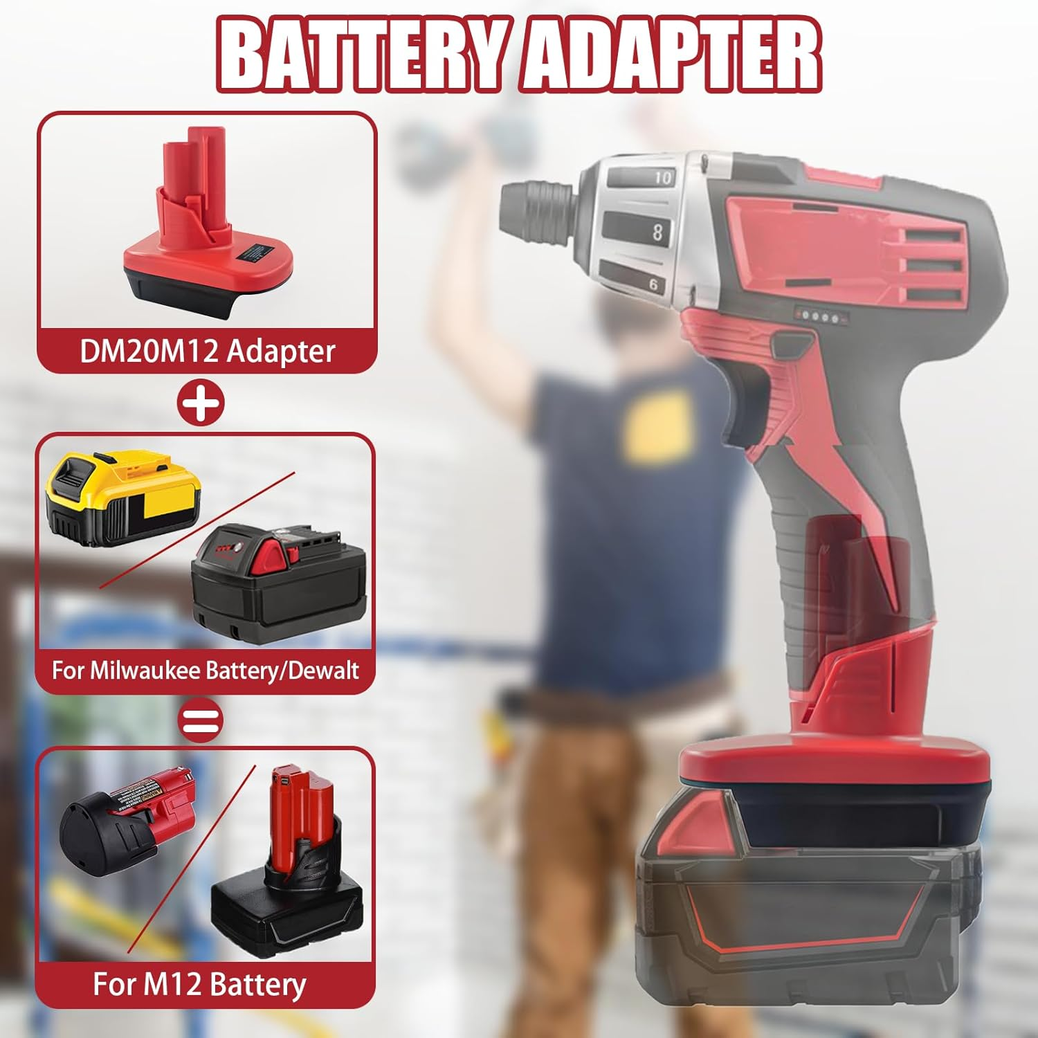 For Milwaukee M18 to M12 Battery Adapter, Also for Dewalt 20V to for Milwauke M12 12V Battery Converter, Work with for Milwaukee 12V M12 Power Tools image number 6