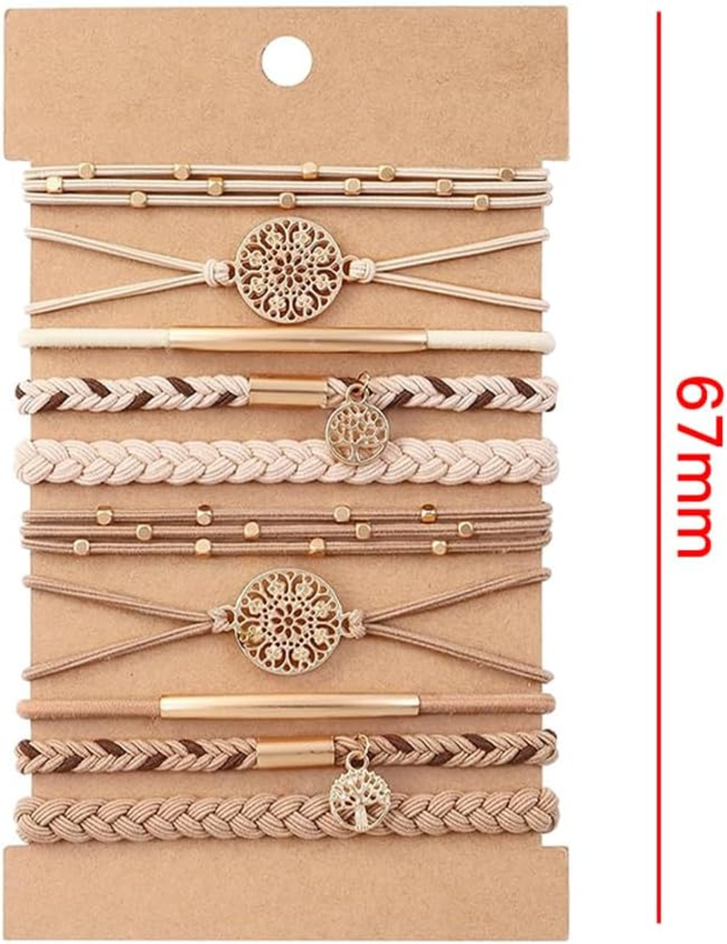 Orivin 10 Pieces Tree of Life Hair Bobbles Ponytail Holder Elastic Bracelet Hair Accessories Cream Beige Polyester image number 2