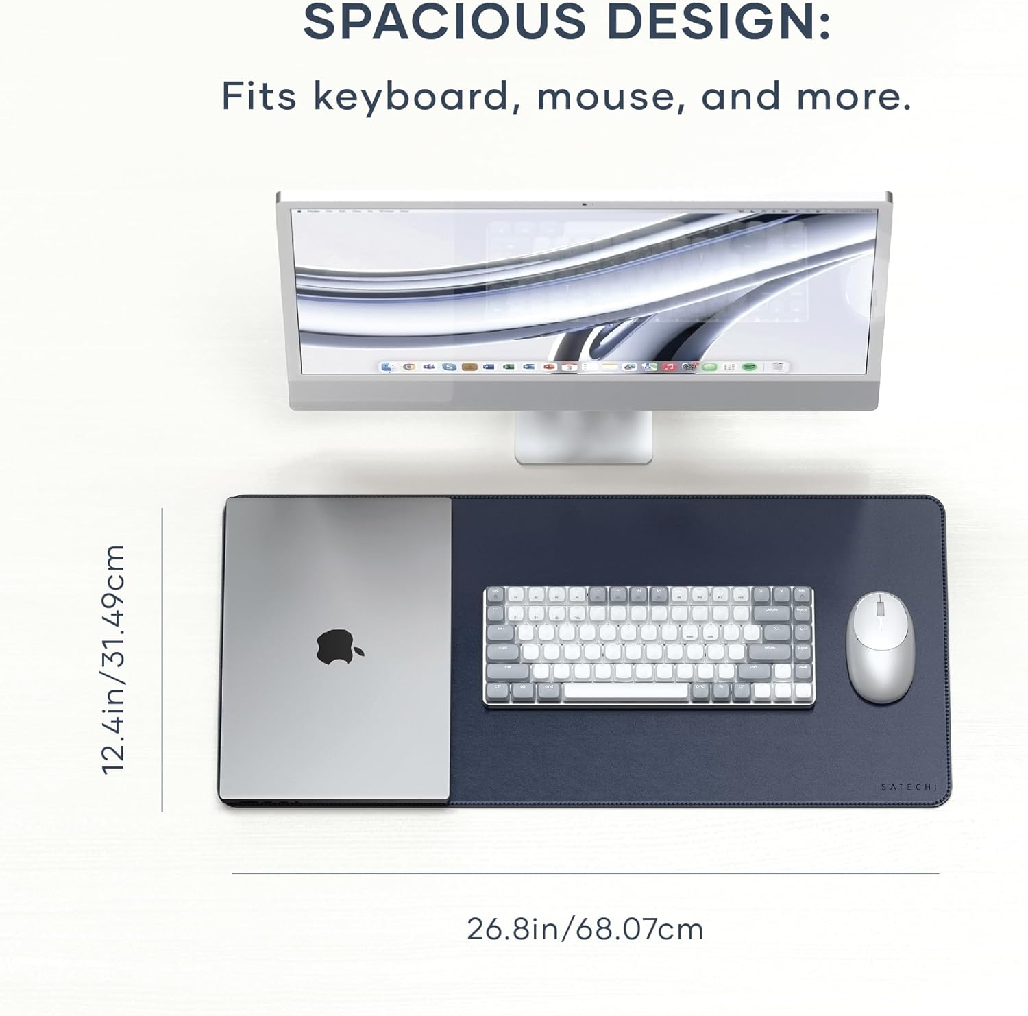 Satechi Vegan Leather Desk Mat, Large Mouse Pad Scratch and Water Resistant, Easy to Clean, Desk Pad for Office and Home, 68 Cm X 31.5 Cm X 0.3 Cm &ndash; Blue image number 1