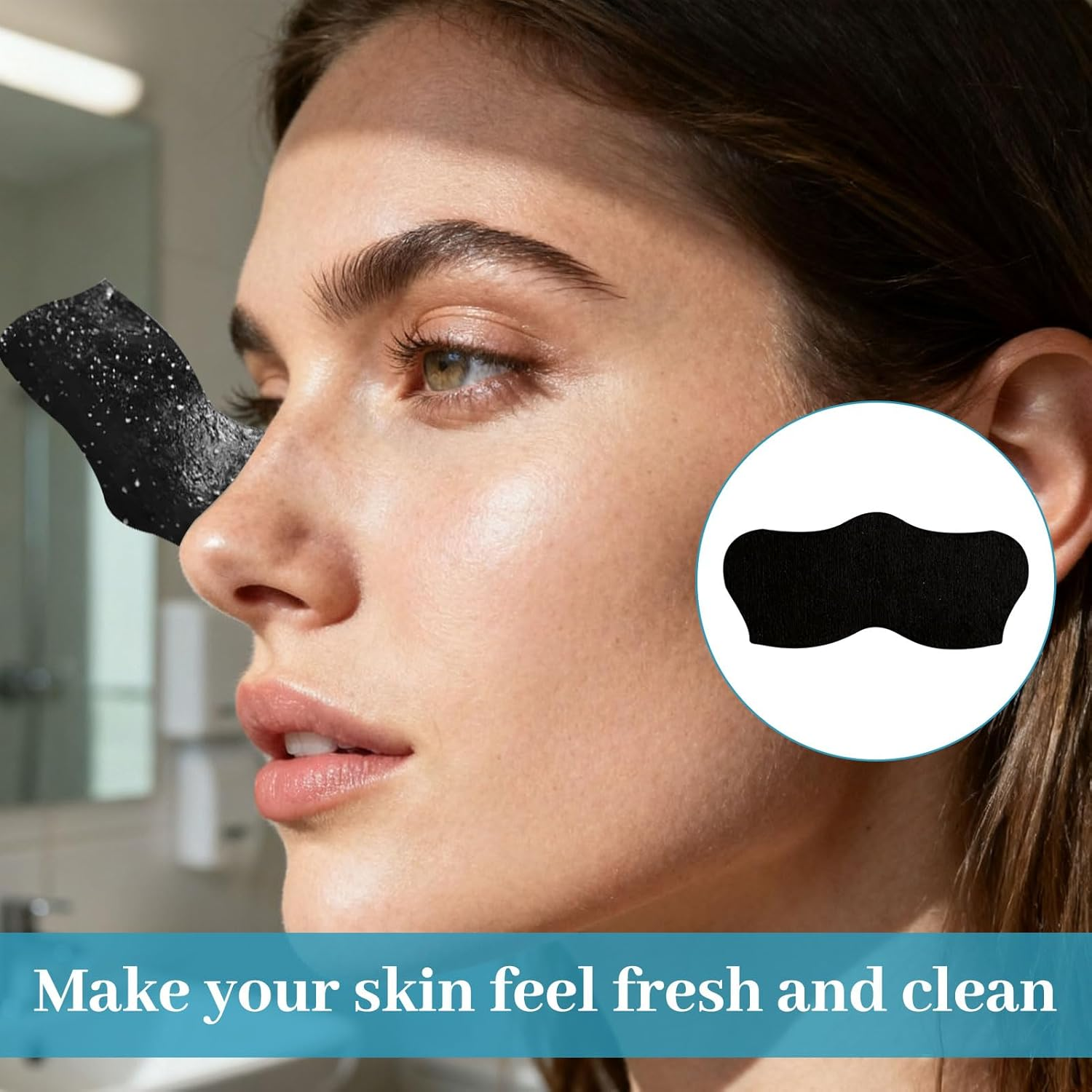 Nose Pore Strips, 50 Pcs Blackhead Strips, Nose Strips Blackhead Remover, Deep Cleansing Charcoal Black Heads Remover, Skin Care Tools with Instant Blackhead Removal, Suitable for Men and Women image number 1