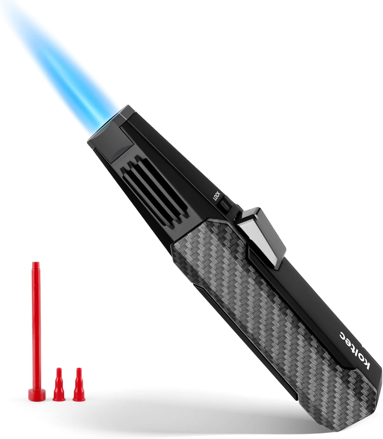 KOLTEC Butane Torch, Outdoor Windproof Cooking Torch Lighter, Refillable Adjustable Jet Flame Kitchen Butane Lighter with Safety and Fire Lock, Gift Box Package (Gas Not Included) (Black)