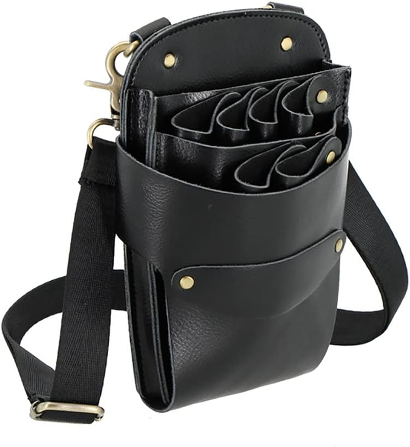 Scissors Bag- Soft Leather Salon Barber Hairdressing Scissor Shears Holster Hair Stylist Tools Bag with Waist Shoulder Belt image number 5