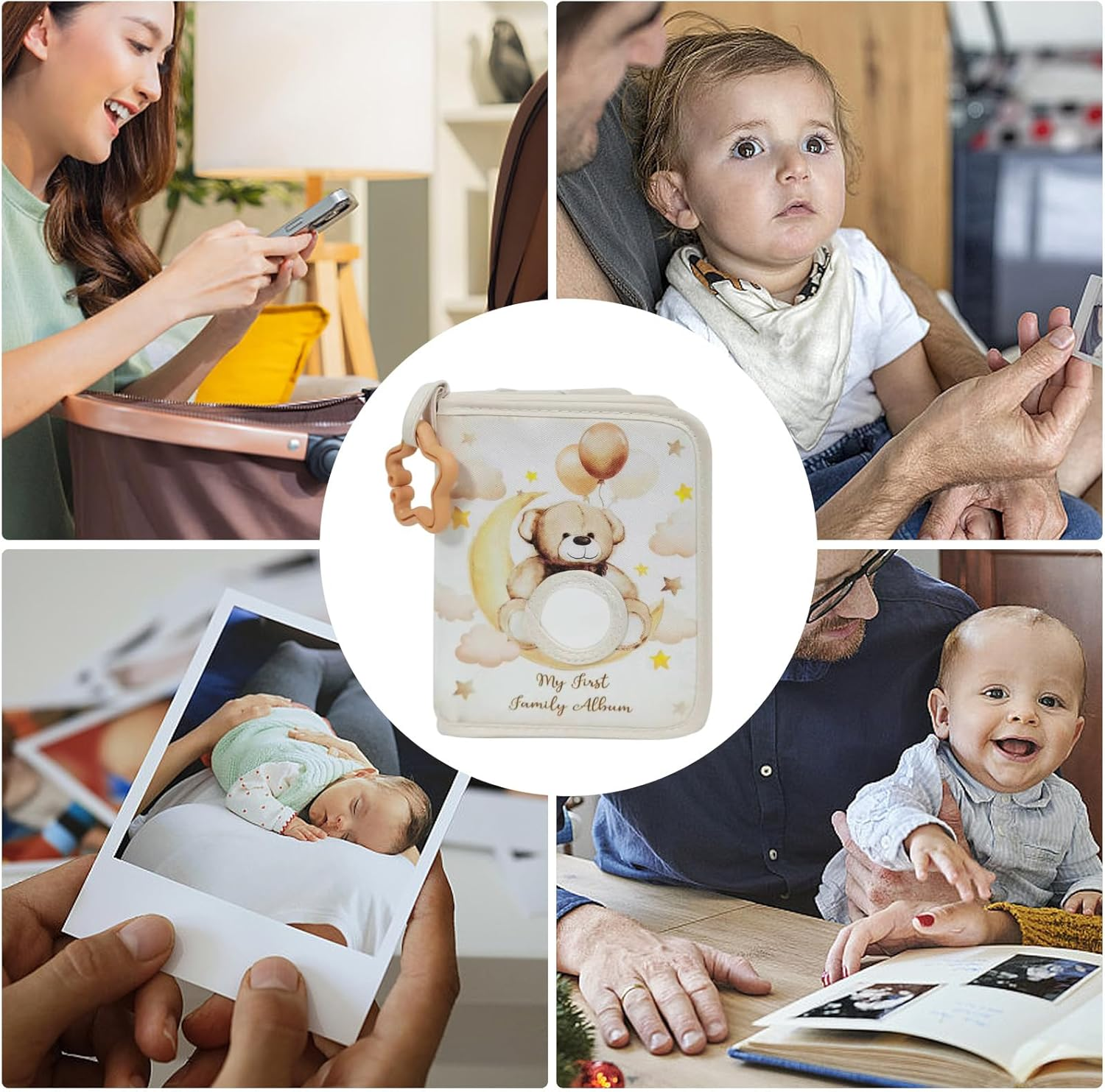 Photo Album for Baby - Soft Photo Book, Picture Book, Cute Photo Album, Baby Picture Book | Portable Soft Album, Multifunctional Album with Star Hook for Home, Crib, Stroller image number 6