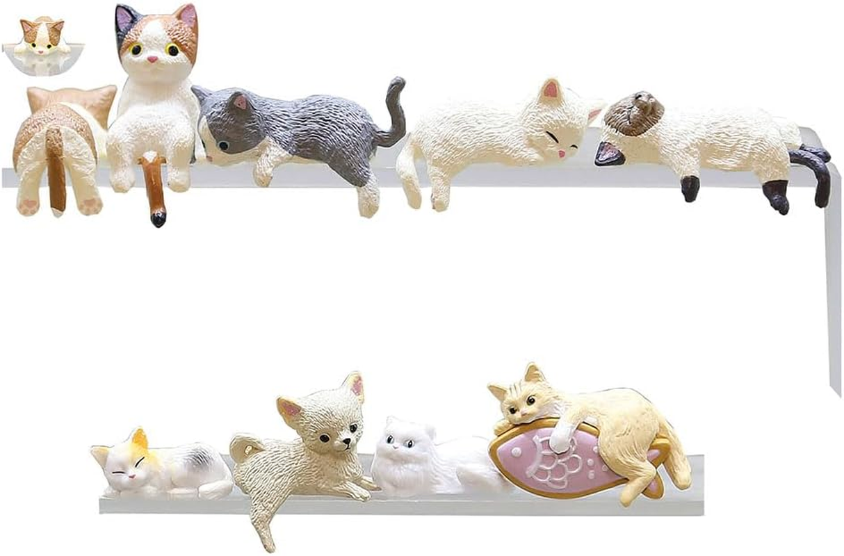 MQIONGJOOY 9 Pcs Cute Cat Fingurine Computer Monitor Decor, Mini Lovely Kitty Screen and TV Decorations, Animal Cat Figurines Set Mascot Crafts for Home Office Desk Cake Topper Decoration image number 3