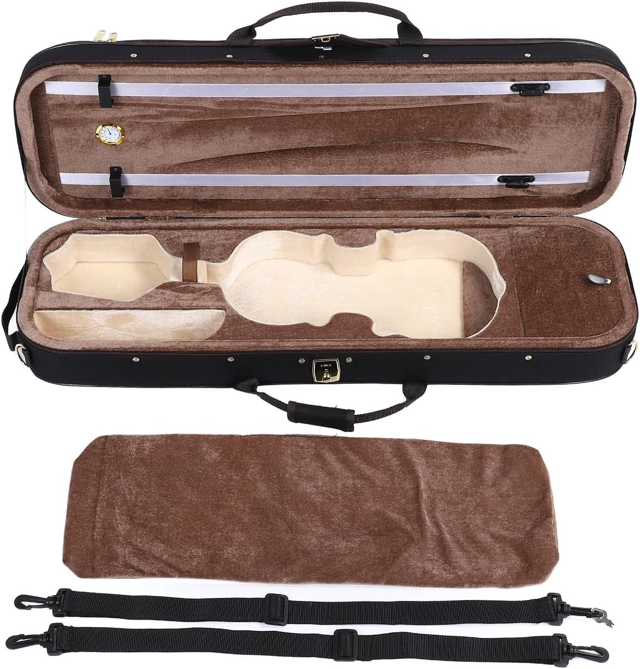 4/4 Violin Case, Full Size Professional Oblong Violin Hard Case with Hygrometer, Lightweight Portable Backpack Style Violin Oblong Case with with Carry Straps & Foam Interior image number 2