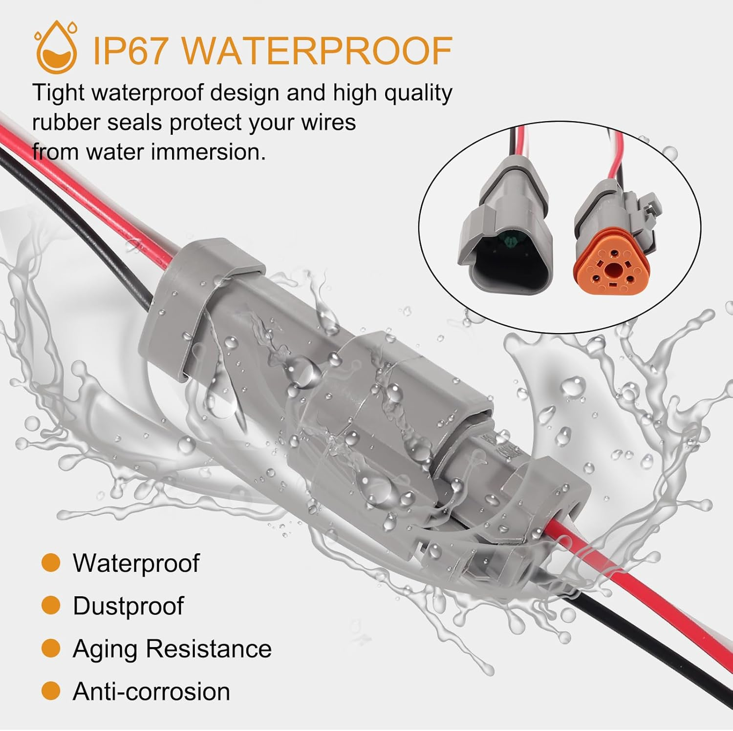 DIANN 3 Sets 3 Pin DT Connectors Waterproof Kit 3 Pin Connectors Male and Female Wire 16 AWG Waterproof Male Female Plug Socket Quick Disconnect for Car Truck Boat image number 5
