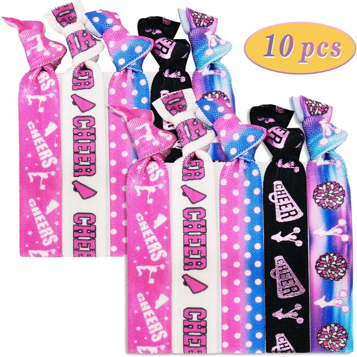 10Pcs Elastic Hair Ties for Girls Women Cute Ribbon Ponytail Holders No Damage Knotted Hair Bands-Cheer Hair Tie image number 3