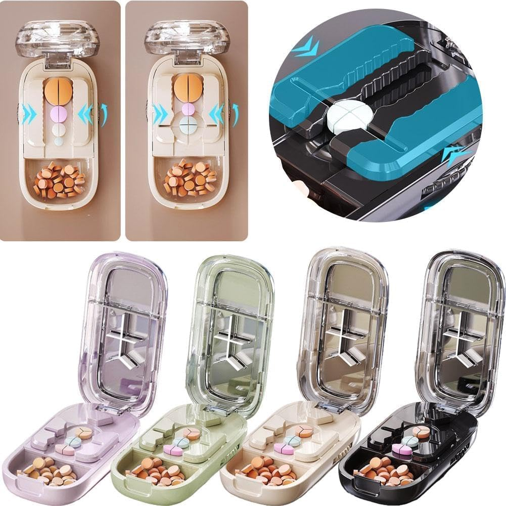 Emesak Portable Pill Cutter, Professional Pill Cutter for Small or Large Pills, Adjustable Pills Cutters Splitter Halves/Third/Quarters, with Stainless Steel Blades and Centering Guide Tablet (Pink)