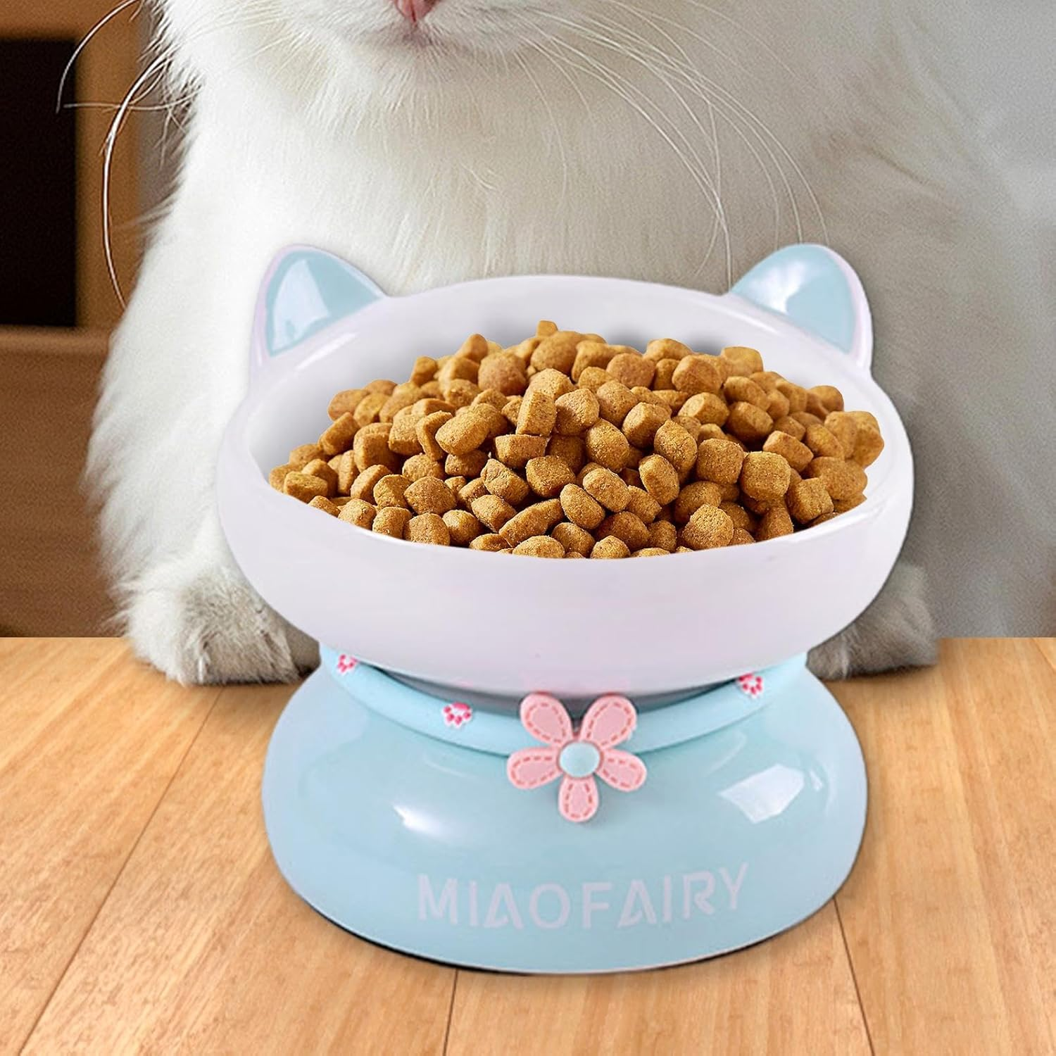 Ceramic Cat Food Bowls - anti Vomiting 15 Degree Tilted Cat Dish | Slanted Mouth, Raised Cat Bowls with Non-Sip Stable Base for Indoor Cats Kittens image number 1