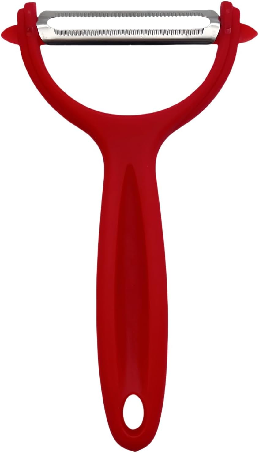 Castaic Stainless Steel Julienne Peeler for Peeling Vegetables and Fruits, Kitchen Accessories，Multifunction (Red-Serrated)