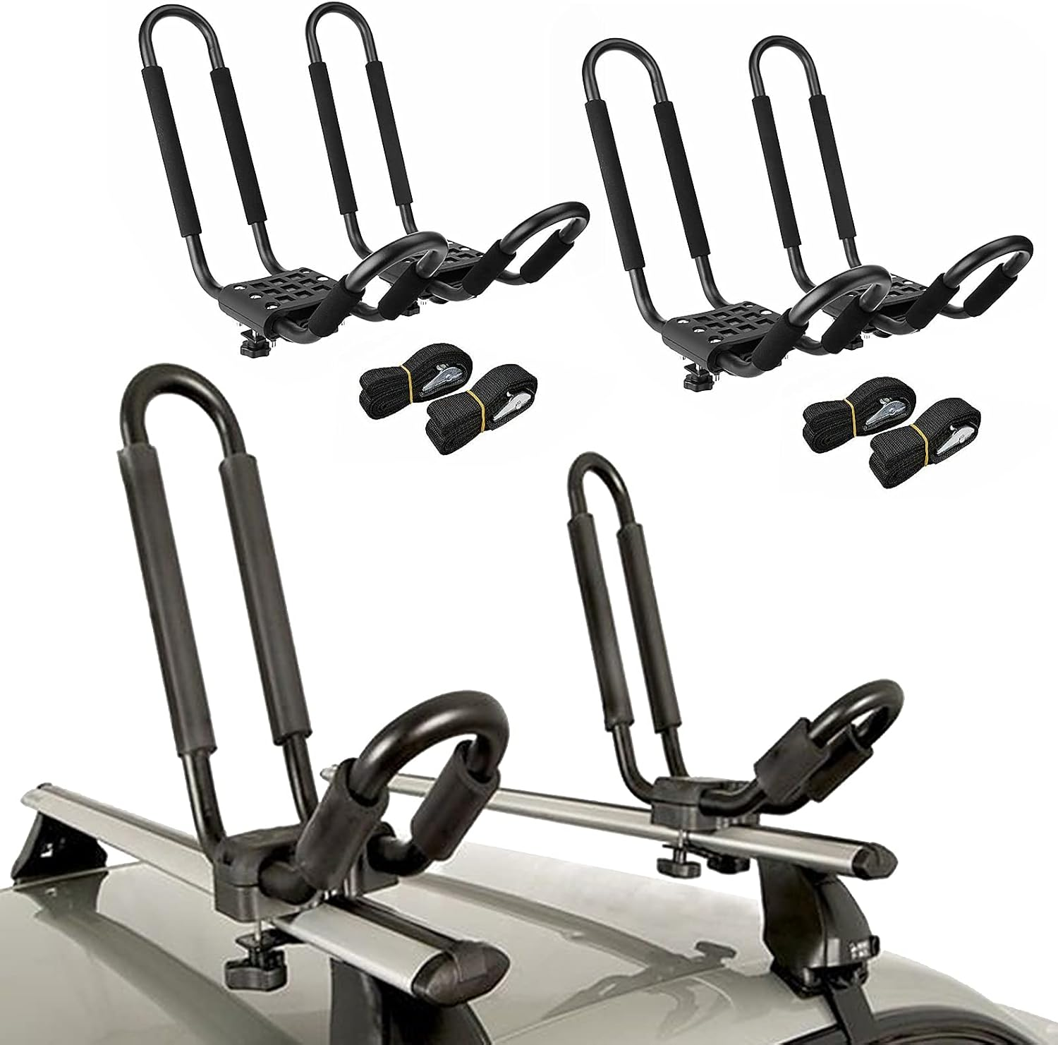 2 Pairs Kayak Roof Rack Kayak Canoe Boat Surfboard Roof Top Mount Rack for Car SUV Truck Crossbars image number 6