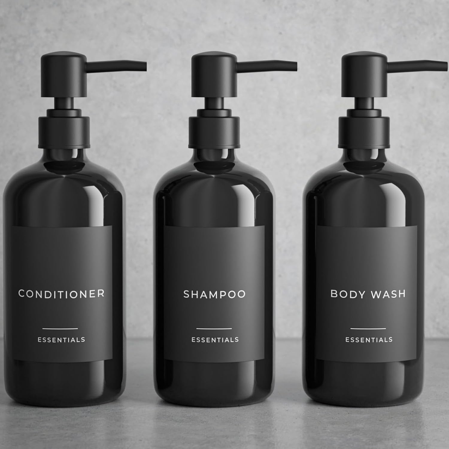 Stylish Shampoo and Conditioner Dispenser Set of 3 - Modern 21Oz Shower Soap Bottles with Pump and Labels - Easy to Refill Body Wash Dispensers for an Instant Bathroom Decor Upgrade - White