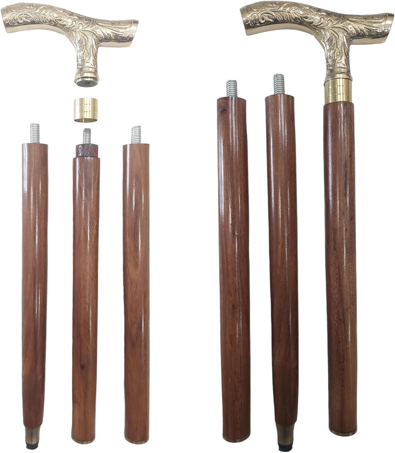 Dolchi Antique Derby Cane - 37" Brown Ebony Wooden Walking Stick - Unisex with Golden T-Shaped Handle - Ideal for Christmas image number 6