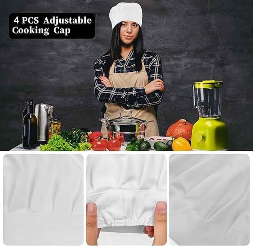 Walquicks 4 Pcs Chef Hat, Catering Hats,White Chef Caps, Adjustable Elastic Cotton Cooking Cap, Reusable and Washable Durable Cooking Chef Cap for Home, Restaurant, Kitchen, Baking and Party Favors image number 5