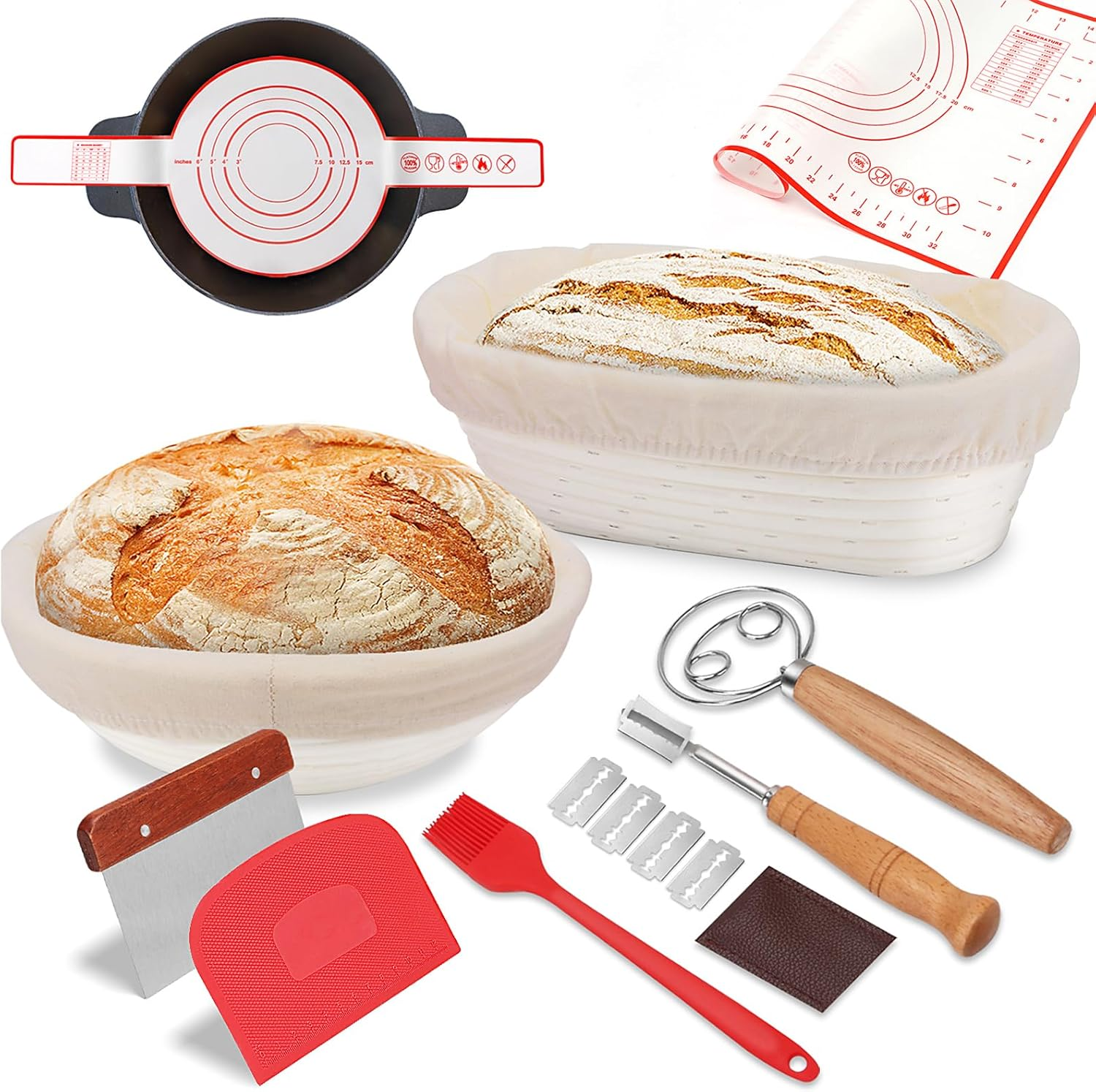 Toowood Sourdough Bread Proofing Basket 2 Pack, 22Cm round & 25Cm Oval Sourdough Banneton Basket, Bread Making Kit, Proofing Bowls for Sourdough Basket image number 2