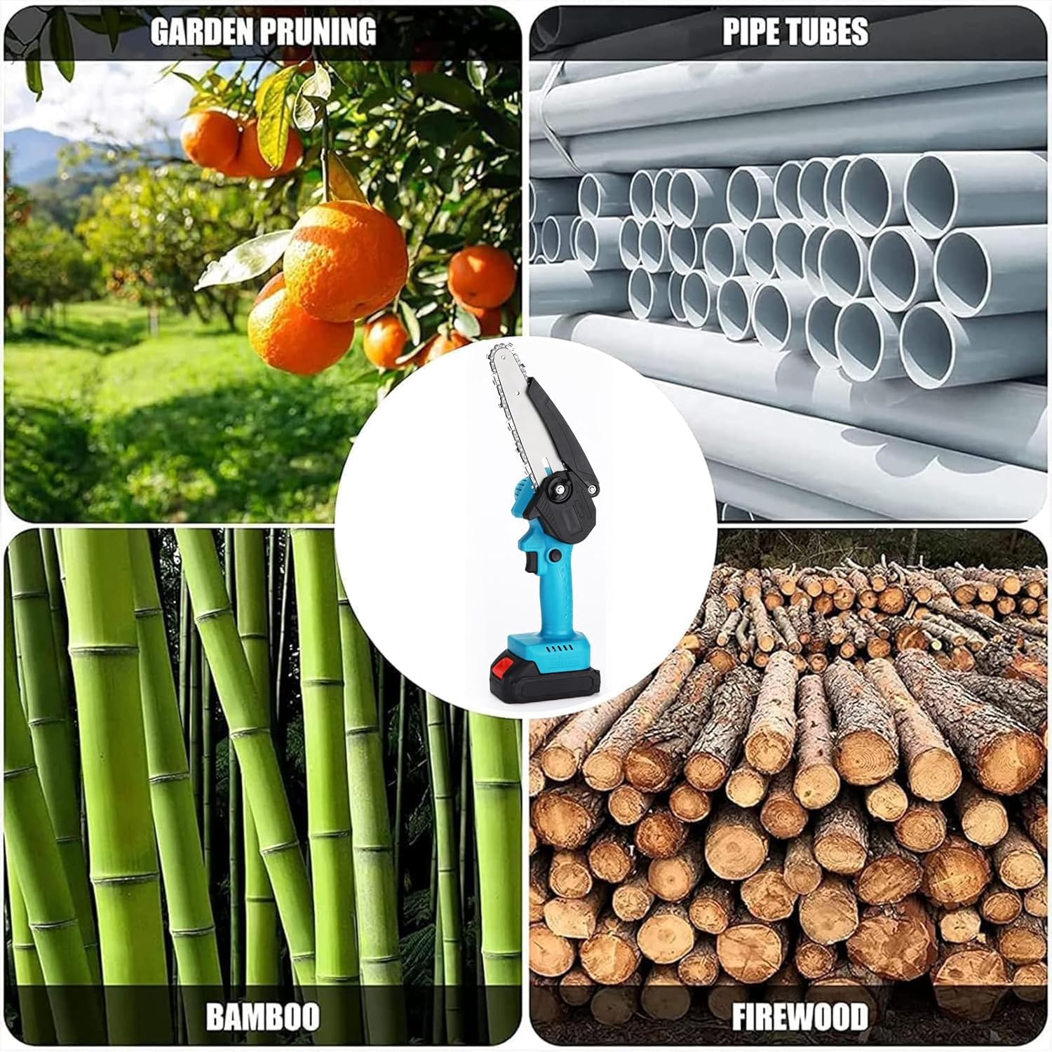 Fitbliss Cordless Mini Chainsaw, 6 Inch Upgraded 24V Electric Chainsaw 2 * 1500Mah Battery Powered, Gardening Branch Wood Cutting, Handheld Mini Chainsaw for Tree Pruning (Blue) image number 2