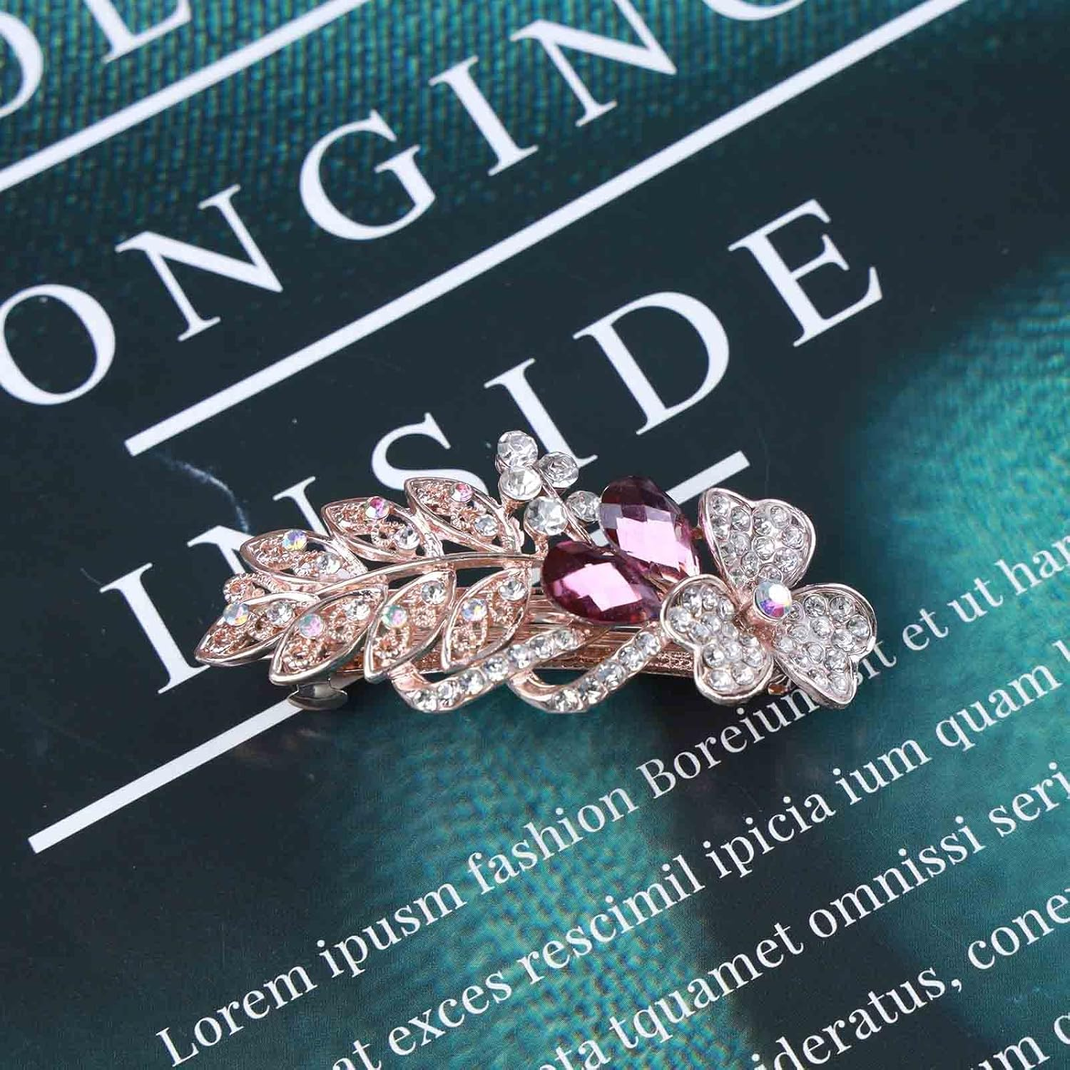 Yheakne Crystal Wedding Hair Clip Barrette Gold Rhinestone Hair Clip Bling Bridal Hair Clips Headpiece CZ Crystal Hair Clip Shiny Sparkling Bridal Hair Accessories for Women and Girls (Purple) - Violett image number 3