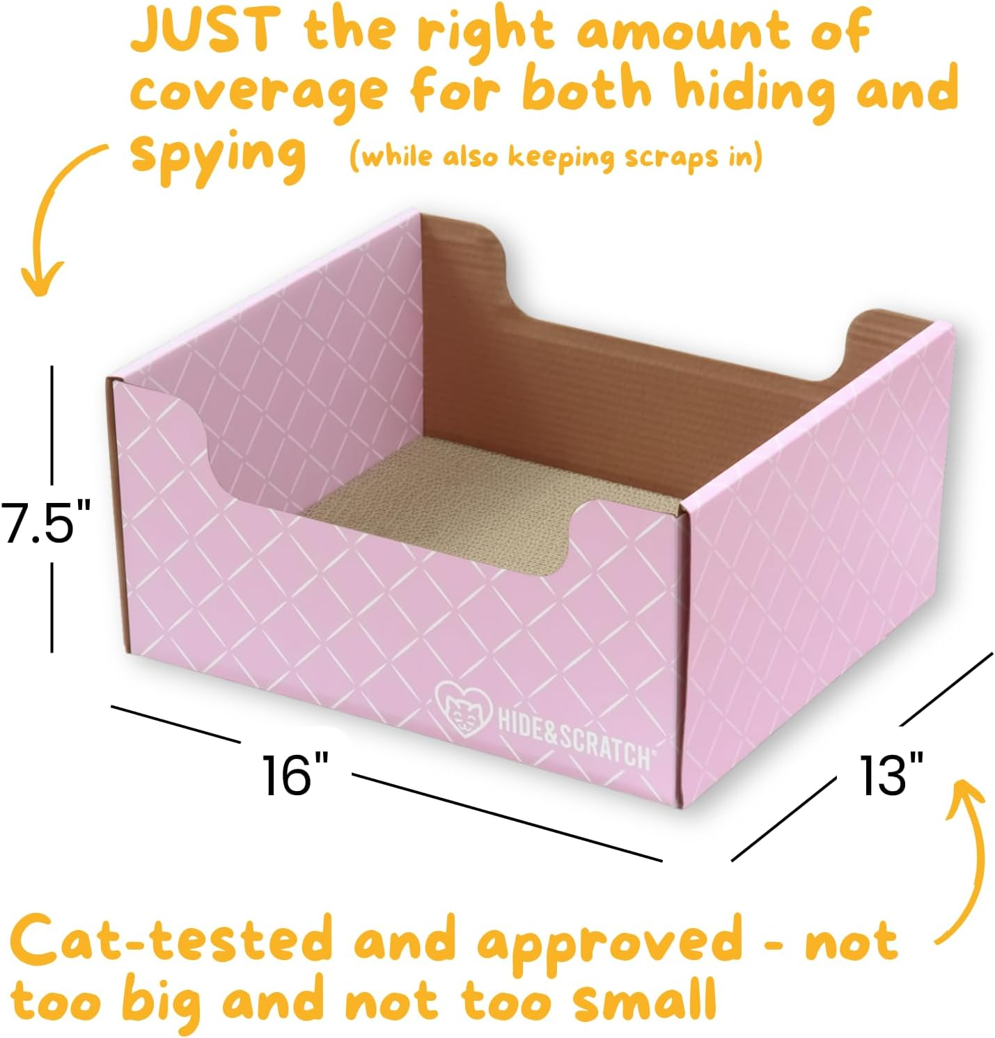 Hide & Scratch Cardboard Cat Scratcher Box & Bed - Light Pink Diamond | Double-Sided Corrugated Pad for Indoor Cats | Refillable Scratching Board Toy for Play & Furniture Protection image number 3