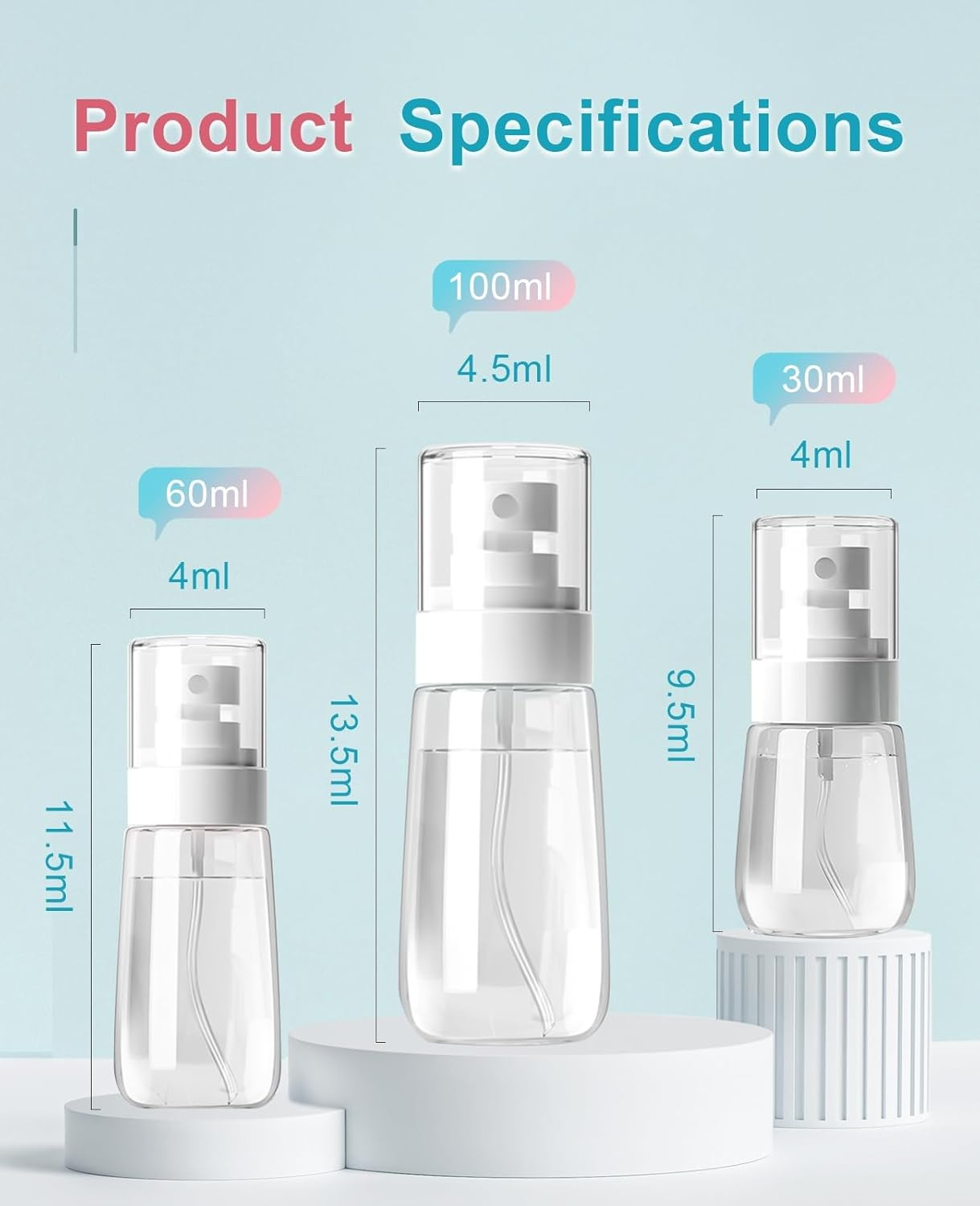 SUBORAWOS Spray Bottle Mini Delicate Small Bottle Can Empty Transparent Sprayer Refillable Liquid Dispenser Travel Container Suitable for Skin Care Hair Gel Lotion (3P-30Ml) image number 2