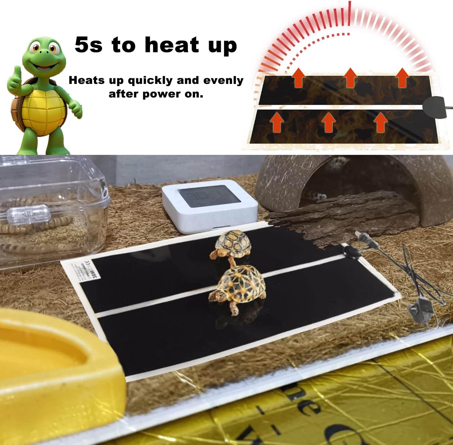 7W Reptile Heat Pad, Reptile Heating Mat with Insulation Pad, Adjustable Temperature, Terrarium Heater, Waterproof and Durable, Suitable for Fish Tanks and Small Animals (7W) image number 1