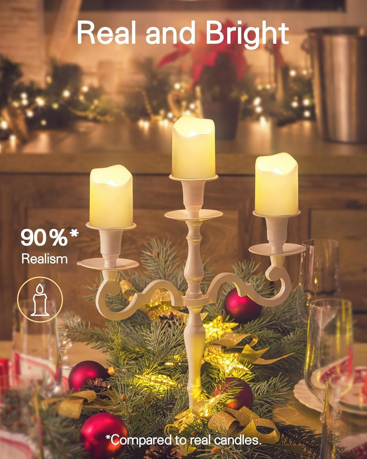 24Pc Flameless Candles Battery Operated, 200+ Hours Flickering Fake Candles Electric LED Candles for Home Decor Electric Candle Tea Lights Table Decorations, Wedding, Aniversary, Halloween, Christmas image number 1