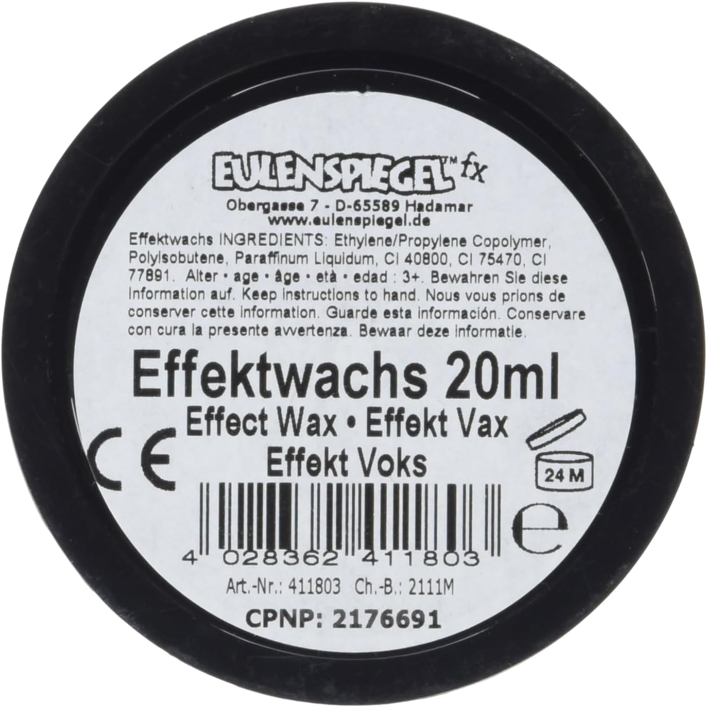 Eulenspiegel 411803 Make-Up Effect Wax, Modelling Wax, 20 Ml, Theatre, Halloween, Carnival, Theme Party