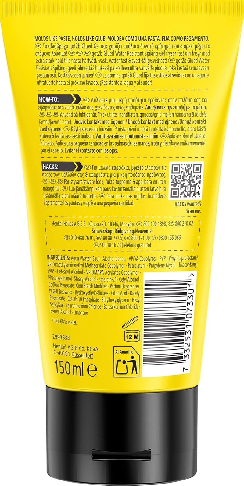 Schwarzkopf Got2B Glued Spiking Glue Hair Gel, Water Resistant, Strong Hold for up to 72 Hours, 150 Ml,Package May Vary image number 4