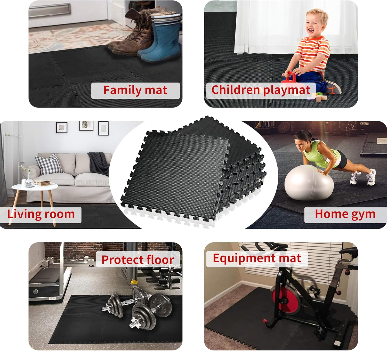 PROIRON Puzzle Exercise Mat 2CM Thick, EVA Interlocking Foam Floor Tiles for Home Gym, Mat for Home Workout Equipment, Gym, Floor Padding for Kids, 60 Cm X 60 Cm X 2 Cm, 24 Sq Ft - 6 Tiles image number 1