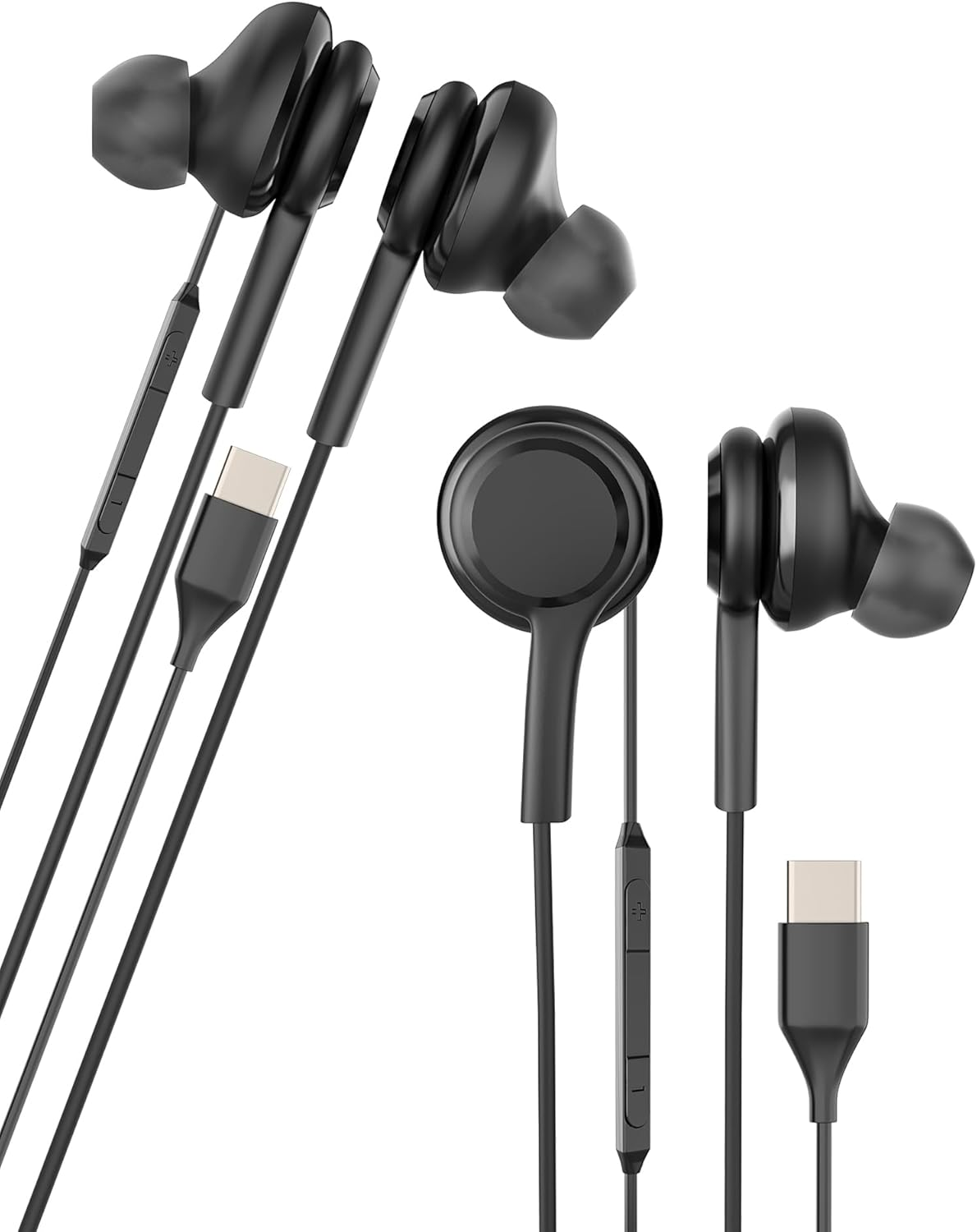 HOYULLI Wired Earphones USB C Jack 2 Pack Black In-Ear Gaming Music 16 Hours Compatible with Samsung S23 S24 Type C image number 4