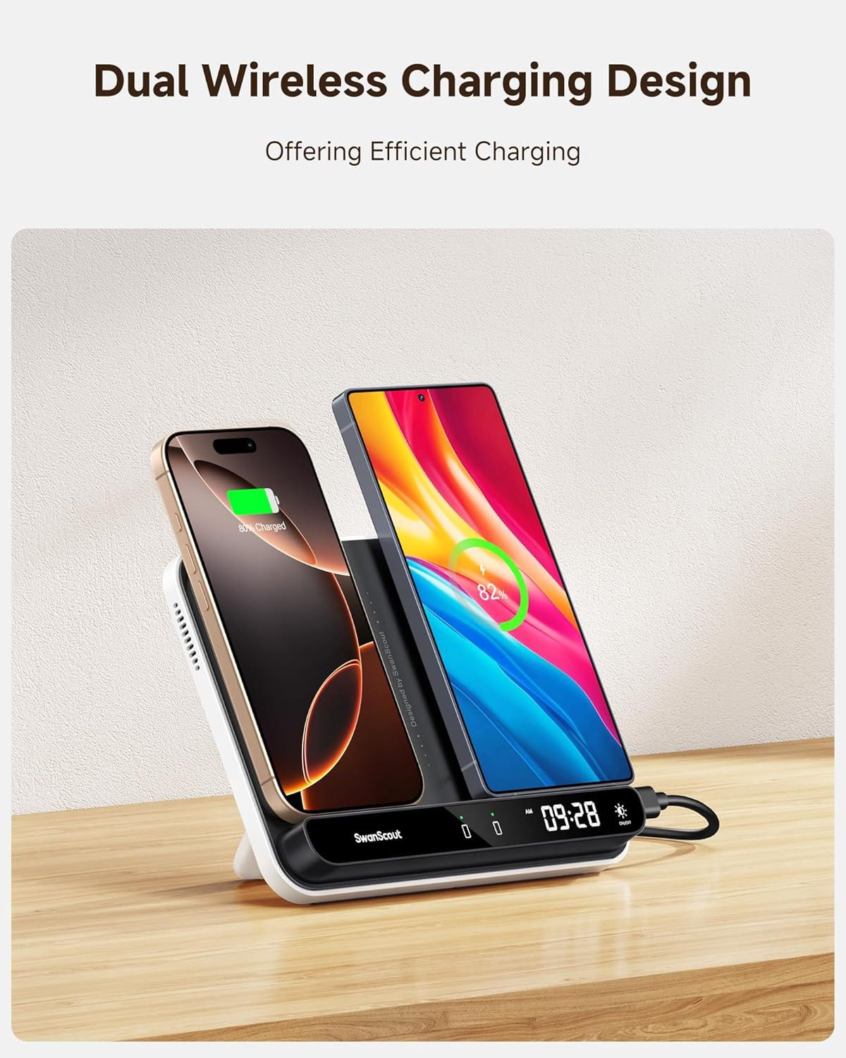 Dual Phone Wireless Charger, 30W Charging Station for 2 Phones, for Iphone Air/17 Pro/17 Pro Max/17/16/15/14/13/12, for Samsung S25/S24/S23/S22, Pixel 9/8/7, Airpods/Galaxy Buds, Swanscout 504 image number 6