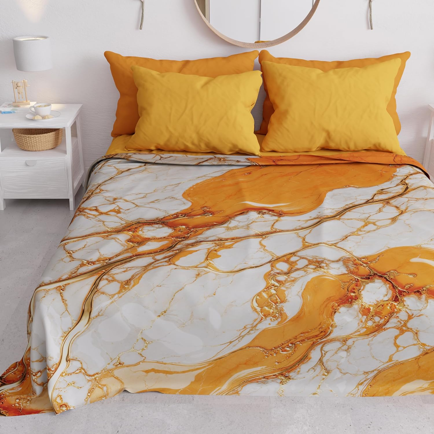PETTI Artigiani Italiani Double Bedspread, Spring and Summer, Lightweight Double Blanket, Bed Linen, Powder Marble, 100% Made in Italy