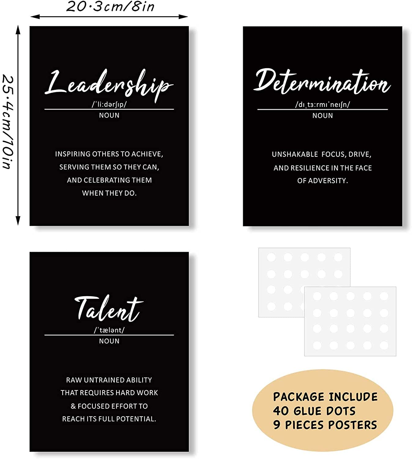 9 Pieces Inspirational Phrases Wall Art Prints Motivational Sayings Quote Poster Positive Print Decoration for Teens Adults Living Room Office Classroom College Decor, Unframed, 8 X 10 Inch (Black)