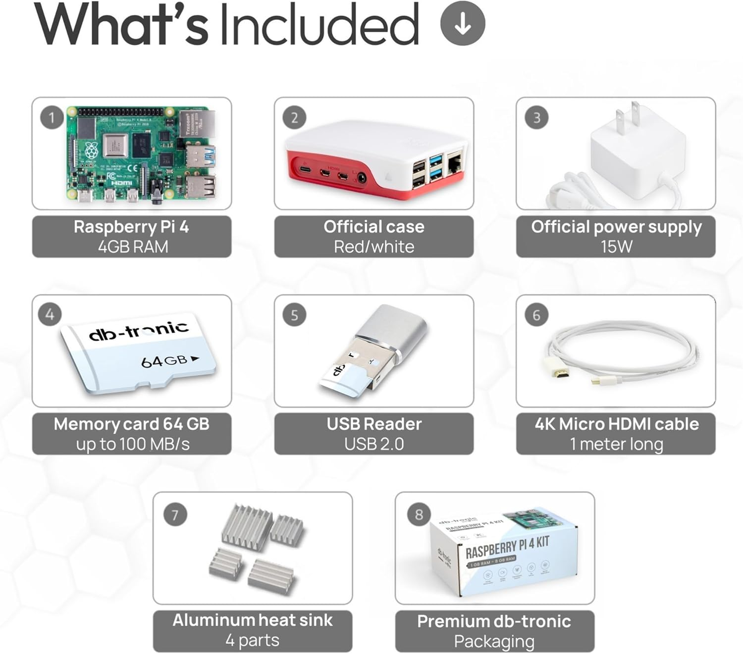 Raspberry Pi 4 Model B 4GB Starter Kit, Raspberry Pi 4 (4GB RAM), 5V 3A USB-C Power Supply, Housing, 32GB SD Card, Micro HDMI Cable image number 5