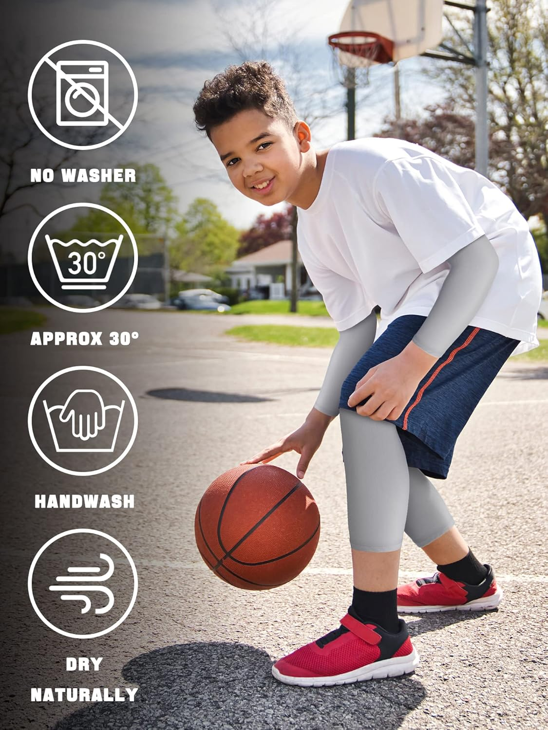 8 Pairs Kids Arm Sleeves and Basketball Leg Sleeves Set Non Slip Long Compression Leg Sleeves for Boys Girls Youth image number 5