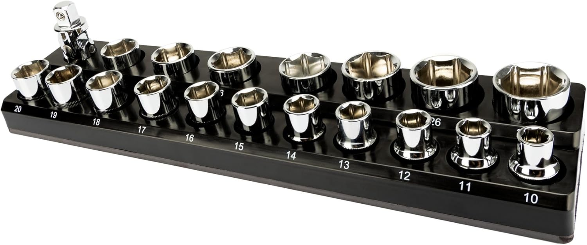 Magnetic 1/2&rdquo; Socket Organiser, Shallow Socket & Adapter Holder Kit, Socket Trays, Holds 19Pcs Sockets & Adapter (Sockets Not Included), Best Tool Storage Solution (Blue, 1/2"-19 Slots)