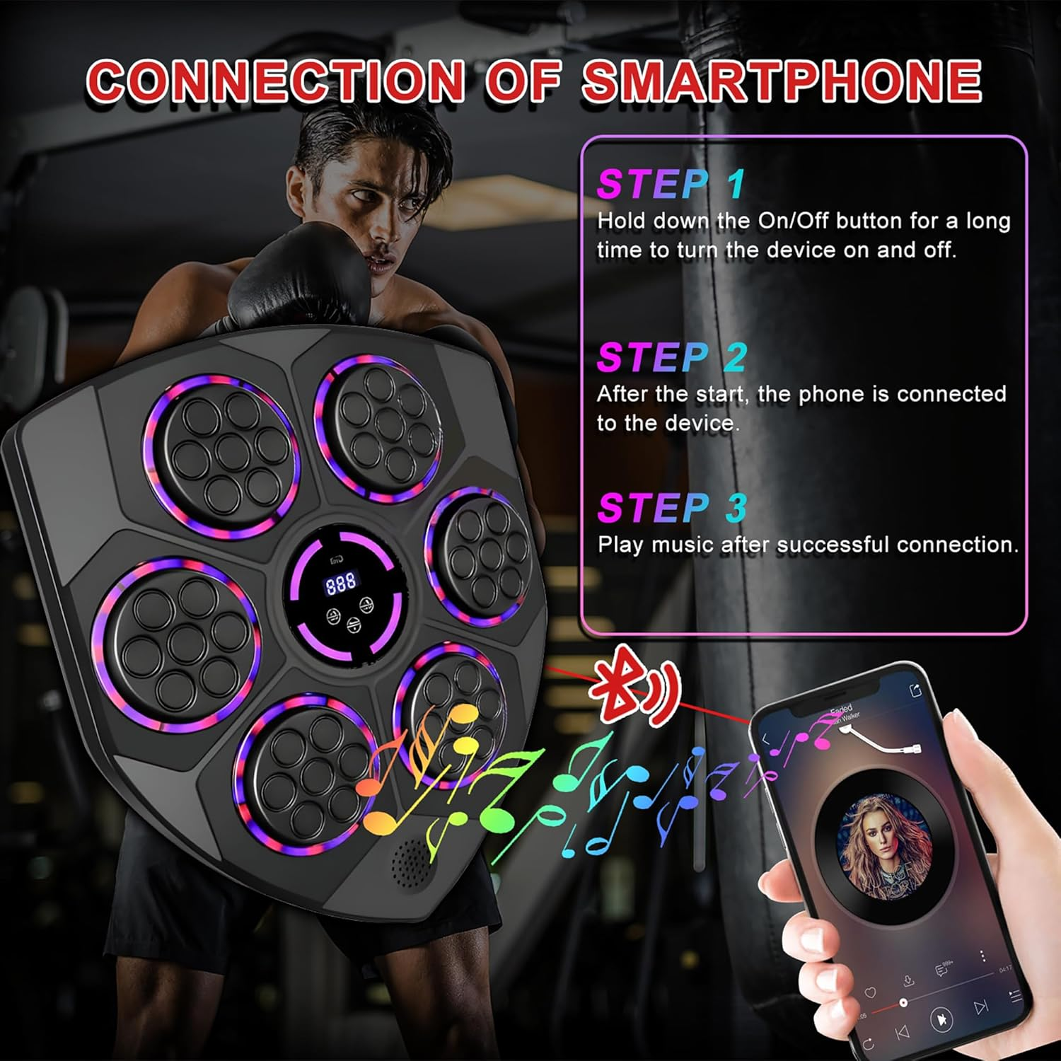 Music Boxing Machine, Bluetooth Smart Music Boxing Machine Equipped with Parent Child Boxing Gloves, Punching Machine, Punching Bag, Home Gym Equipment image number 6