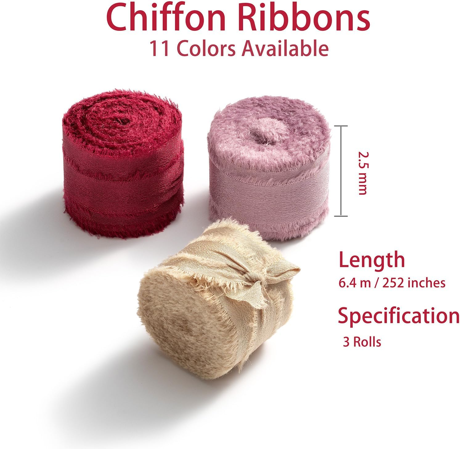 Gift Ribbon Grosgrain Chiffon Ribbon Bow Ribbons Wide Decoration Ribbons for Wedding Valentine'S Day Birthday Gift 3 Rolls 1 Inch X 7 Yd Light Grey image number 2