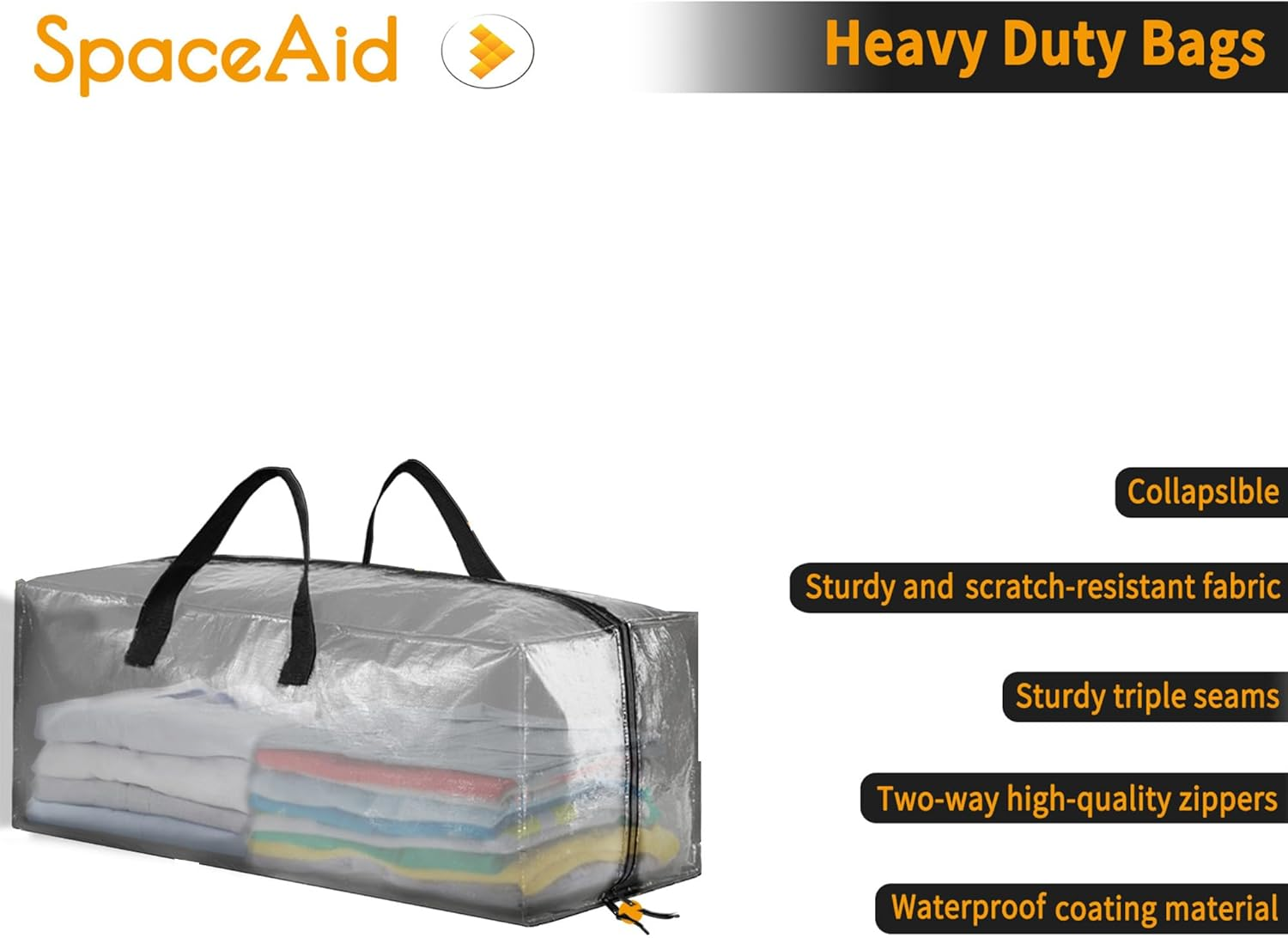 Spaceaid Heavy Duty Moving Bags, Extra Large Storage Totes W/Backpack Straps Strong Handles & Zippers, Alternative to Moving Boxes, Packing & Moving Supplies, Clear (8 Pack) image number 6