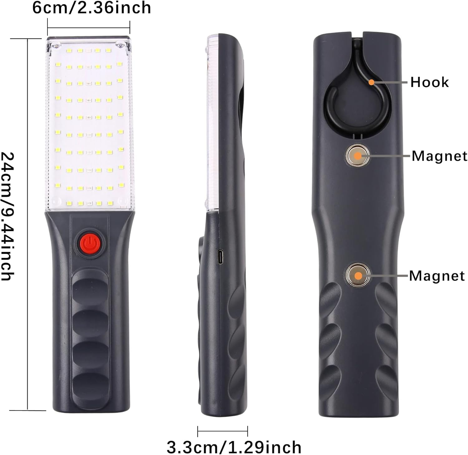 Vagocom LED Rechargeable Worklight,Cordless Battery Powered Powerful Inspection Trouble Light with White Lamp/Flash Red Light/Flash Blue Red Light,Magnet and Hook for Mechanic,Camping,Bbq,Emergency image number 3