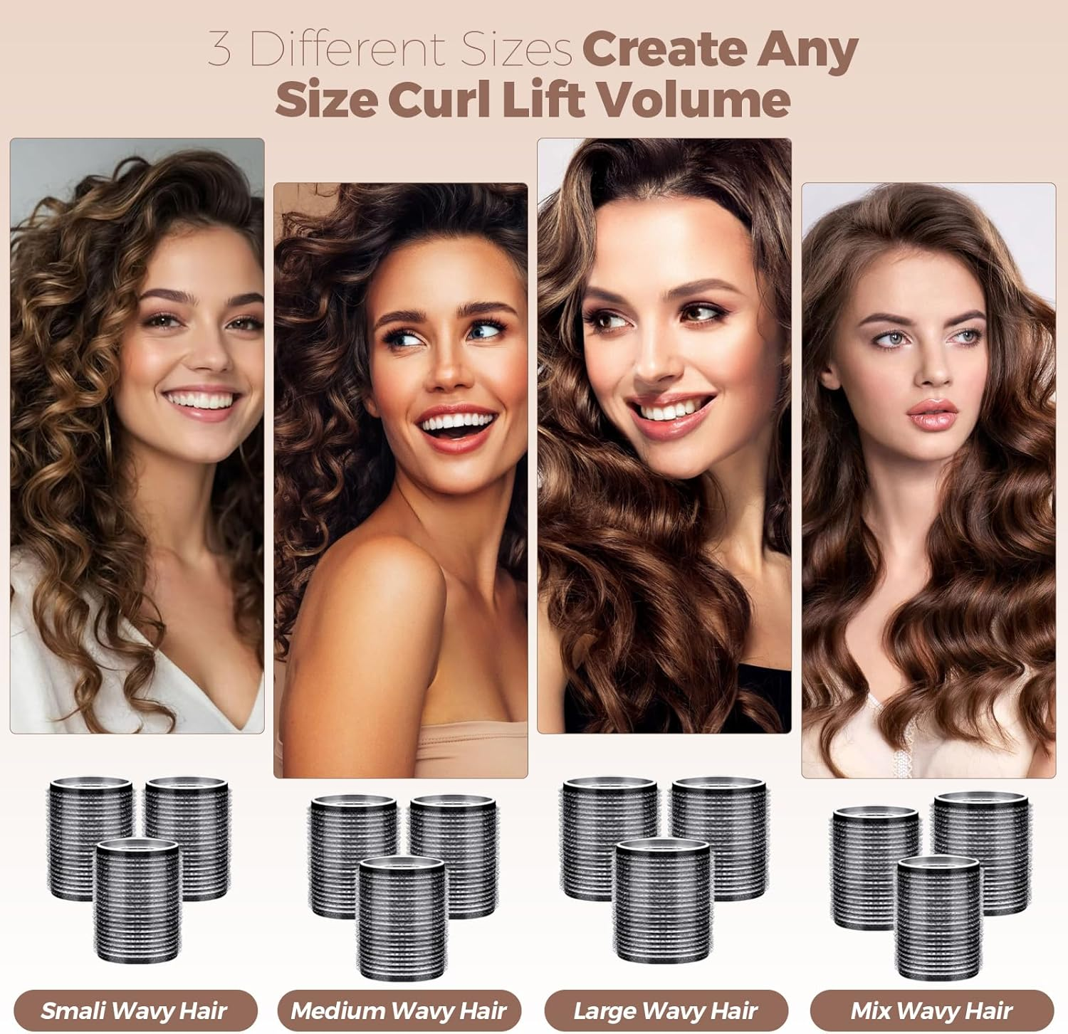 Curler Set, 18 Pieces Curls Self-Adhesive Hair Rollers 3 Sizes 60 Mm 48 Mm 36 Mm with 15 Clips Hold Hair Rollers for Long Medium Hair image number 2