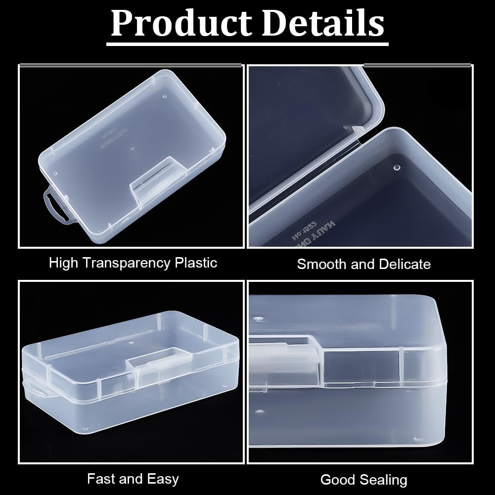 BENECREAT 4 Pack 5.2X3X1.18 Inches Large Clear Plastic Box Container Clear Storage Organizer with Hinged Lid for Small Craft Accessories Office Supplies Clips image number 2