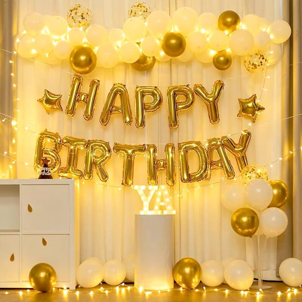 Happy Birthday Balloons,Aluminum Foil Banner Balloons for Birthday Party Decorations and Supplies -Gold - B-36Pcs Black Gold Kits image number 2
