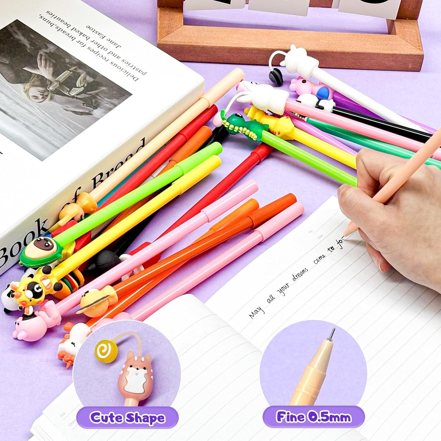 Taefuhnn 30 Pcs Novelty 0.5 Mm Gel Black Ink Pens Bulk for Kids, Assorted Cute Cartoon Animal Gel Ink Pens for Kids Party Favors Bag Fillers, Fun Gel Ink Pens for School Supplies Classroom image number 4