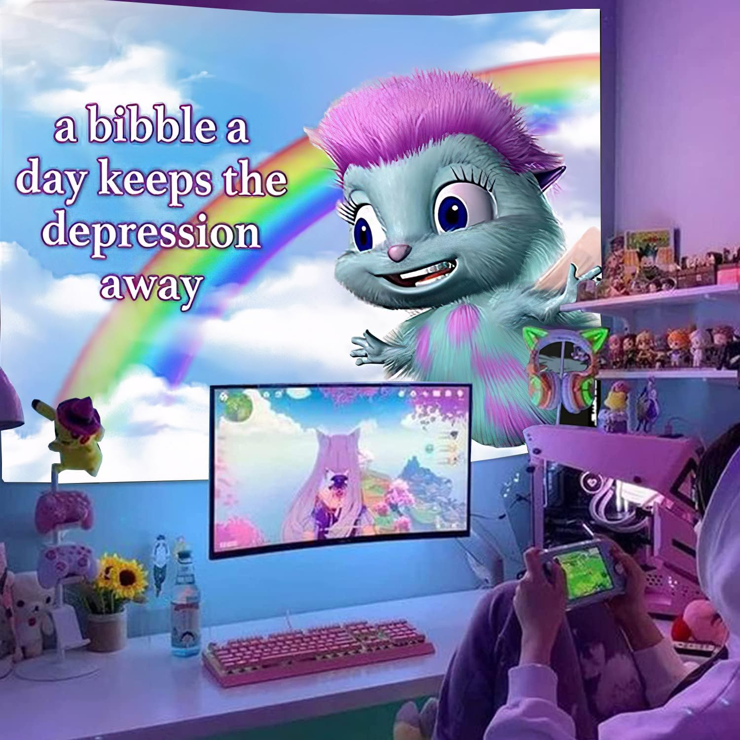 FENDROM Bibble Meme Tapestry Bibble Happiness Novelty Wall Hanging,Blanket Decorative Funny College Room Hostel Decorations Bedroom Living Room Decor